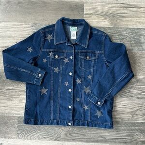 Quacker Factory denim Jean jacket rhinestone stars women’s size large